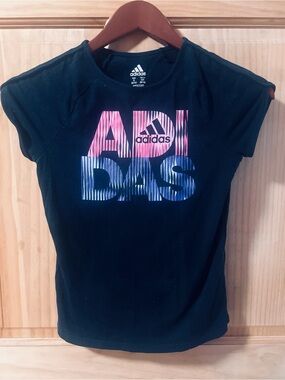 adidas Black Tee with Pink and Blue Gradient Logo